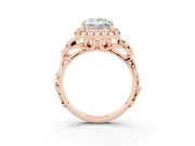 Princess Cut Diamond Halo Ring Set in Rose gold with Scrollwork Band and Prong Setting