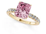 Radiant Cut Pave Solitaire Engagement Ring Setting for a Fancy Pink Lab-Grown Diamond | Shared Prong Band | Yellow Gold