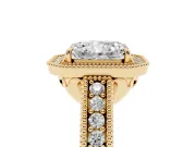 Radiant Cut Diamond Halo Ring Set in Yellow gold with Round Accent Halo, Pavé Band and Prong Setting