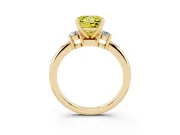 Fancy Yellow Three-Stone Princess Cut Diamond Ring Set in Yellow gold with Prong Setting and Plain Band