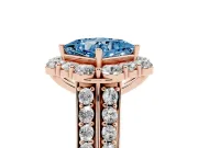 Fancy Blue Princess Cut Diamond Halo Engagement Ring Set in Rose gold with Split Shank and Prong Setting