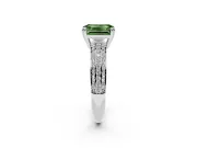 Emerald Cut Three Row Pave Engagement Ring Setting for a Fancy Green Lab-Grown Diamond | Double Claws | Sterling Silver