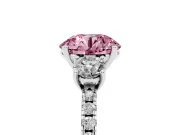 Round Three Stone Engagement Ring Setting for a Fancy Pink Lab-Grown Diamond | Pave Shoulders | White Gold