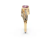 Fancy Pink Princess Cut Diamond Solitaire Ring Set in Yellow gold with Layered Twist Pavé Band
