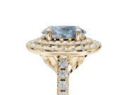 Fancy Blue Oval Lab-Grown Diamond Double Halo Statement Ring Set in Yellow Gold with Pavé Band