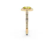 Fancy Yellow Oval Cut Diamond Halo Pavé Split Shank Ring Set in Yellow gold with Prong Setting