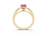 Fancy Pink Radiant Cut Diamond Solitaire Ring Set in Yellow gold with Prong Setting and Classic Band