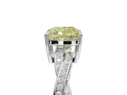 Cushion Cut Twisted Pavé Solitaire Engagement Ring Setting for a Fancy Yellow Lab-Grown Diamond | White Gold