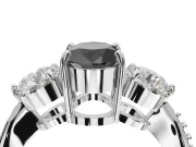 Oval Three Stone Engagement Ring Setting for a Black Center | Tapered Pavé Band | White Gold