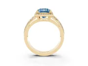 Princess Cut Halo Engagement Ring Setting for a Fancy Blue Lab-Grown Diamond | Two-Row Pave Split Shank | Yellow Gold