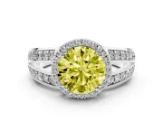 Round Halo Engagement Ring Setting for a Fancy Yellow Lab-Grown Diamond | Two-Row Pave Split Shank | Sterling Silver