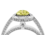 Fancy Yellow Pear Cut Diamond Halo Pavé Split Shank Ring Set in Platinum with Prong Setting