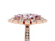 Fancy Pink Marquise Cut Diamond Halo Milgrain Pavé Ring Set in Rose gold with Prong Setting