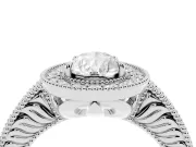 Pear Cut Diamond Halo Ring Set in Platinum with Round Accent Halo, Pavé Band and Prong Setting