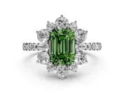 Emerald Cut Star Floral Halo Engagement Ring Setting for a Fancy Green Lab-Grown Diamond | Platinum