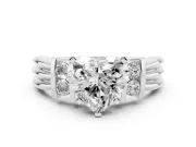 Three-Stone Heart Cut Diamond Channel Set Ring Set in White gold with Bar Prongs