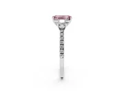 Emerald Cut Three Stone Engagement Ring Setting for a Fancy Pink Lab-Grown Diamond | Pave Shoulders | Sterling Silver