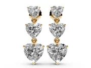 Heart Lab-Grown Diamond Graduated Triple Drop Earrings | Linked Hearts | Yellow Gold