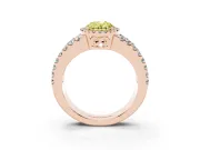 Fancy Yellow Oval Cut Diamond Halo Ring Set in Rose gold with Pavé Split Shank and Prong Setting