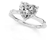 Heart Cut Diamond Solitaire Ring Set in Platinum with Bamboo Band and Prong Setting