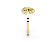 Fancy Yellow Pear Cut Diamond Halo Ring Set in Yellow gold with Round Halo and Smooth Solitaire Band