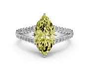 Fancy Yellow Marquise Cut Diamond Split Shank Pavé Engagement Ring Set in Silver with Prong-Held Center Stone