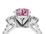 Fancy Pink Three-Stone Round Cut Diamond Pavé Band Ring Set in Silver with Prong-Set Trio