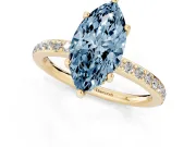 Fancy Blue Marquise Cut Diamond Pavé Band Ring Set in Yellow gold with Prong-Set Center Stone