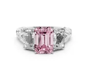 Emerald Cut Three Stone Engagement Ring Setting for a Fancy Pink Lab-Grown Diamond | Braided Band | Platinum