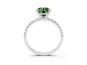 Fancy Green Round Cut Diamond Brilliant Solitaire Ring Set in White gold with Pavé Band and Prong Setting