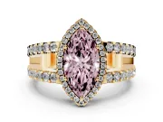 Fancy Pink Marquise Cut Diamond Halo Ring Set in Yellow gold with Pavé Split Shank and Prong Setting