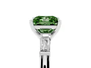 Fancy Green Princess Cut Diamond Solitaire Ring Set in Platinum with Tapered Baguette Side Stones and Prong Setting