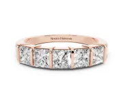 Princess Cut Diamond Seven-Stone Channel Band Set in Rose gold with Bar Prongs