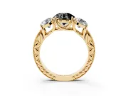 Round Vintage Three Stone Engagement Ring Setting for a Black Center | Yellow Gold