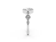 Oval Cut Diamond Vintage-Inspired Milgrain Ring Set in White gold with Marquise Stations of Round Accents