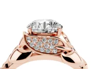 Round Cut Diamond Leaf-Inspired Engagement Ring Set in Rose gold with Round Accents