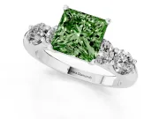 Princess Cut Five Stone Engagement Ring Setting for a Fancy Green Lab-Grown Diamond | Prong Set Side Stones | White Gold
