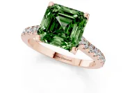 Asscher Cut Hidden Halo Pave Engagement Ring Setting for a Fancy Green Lab-Grown Diamond | Claw Prongs | Rose Gold