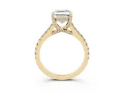 Asscher Cut Hidden Halo Pave Engagement Ring Setting | Claw Prongs | Yellow Gold
