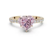 Heart-Shaped Hidden Halo Engagement Ring Setting for a Fancy Pink Lab-Grown Diamond | Pavé Band | Yellow Gold