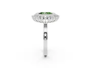 Fancy Green Oval Cut Diamond Halo Ring Set in White gold with Milgrain Edge and Round Prong Setting