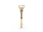 Three-Stone Radiant Cut Diamond Pavé Band Ring Set in Yellow gold with Prong-Set Trio