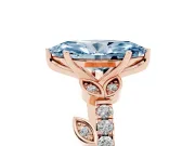 Fancy Blue Marquise Cut Diamond Solitaire Leaf-Inspired Ring Set in Rose gold with Pavé Band and Prong Setting