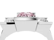 Fancy Pink Oval Cut Diamond Three-Stone Channel Set Ring Set in White gold with Smooth Polished Band
