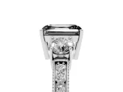 Fancy Black Emerald Cut Diamond Three-Stone Ring Set in Silver with Round Side Stones and Pavé Band