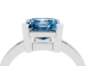 Fancy Blue Asscher Cut Diamond Solitaire Ring Set in Platinum with Prong Head and Smooth Polished Band