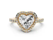 Heart-Shaped Vintage Halo Pavé Engagement Ring Setting | Milgrain Border | Yellow Gold