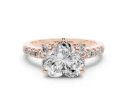 Heart-Shaped Side Stone Pave Engagement Ring Setting | Paired Round Accents | Rose Gold