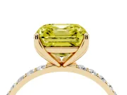 Asscher Cut Pave Solitaire Engagement Ring Setting for a Fancy Yellow Lab-Grown Diamond | Slim Band | Yellow Gold