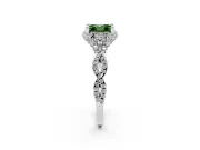 Fancy Green Asscher Cut Diamond Halo Twist Band Solitaire Ring Set in White gold with Prong-Set Center Stone
